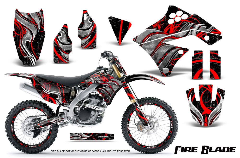 Kawasaki KX250F 09-12 Graphics Kit Fire Blade Red Black NP Rims